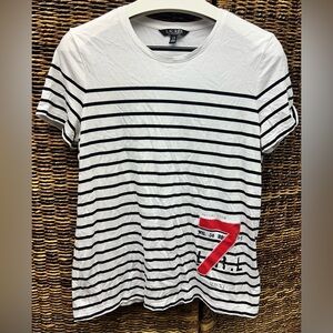 Lauren Ralph Lauren- Womens Black/White Striped‎ Tee, Black Label- Large